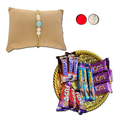 "Elegance Pearl Rakhi - JPJUN-23-025 (Single Rakhi),  Choco Thali - code RC04 - Click here to View more details about this Product